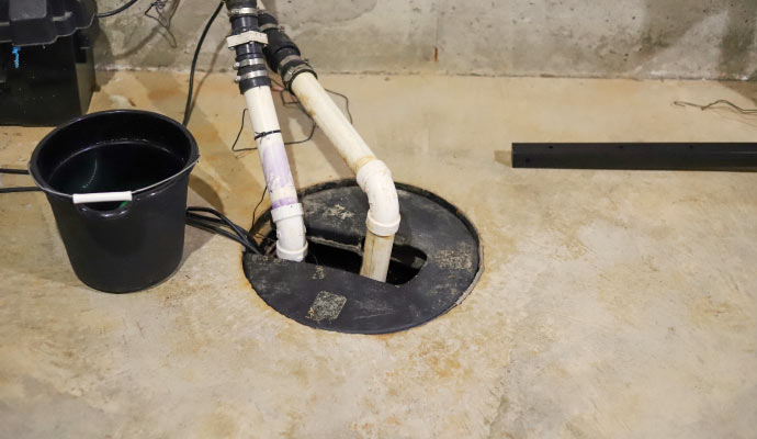 Sump pump installation in basement